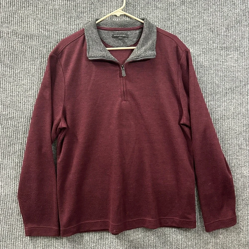 Banana Republic Mens‎ Sweater XL Maroon 1/4 Zip Pullover Knitted Long Sleeve